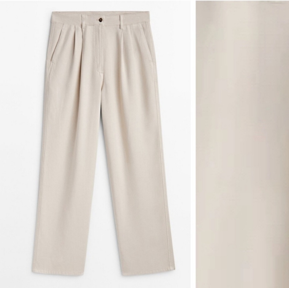Massimo Dutti Beige 100% Lyocell Loose Fit Trousers - Picture 5 of 12